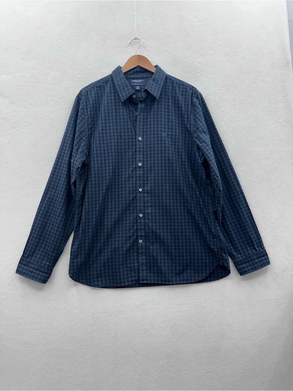 American Eagle Mens XL Blue Black Check Slim Fit Button Up Shirt